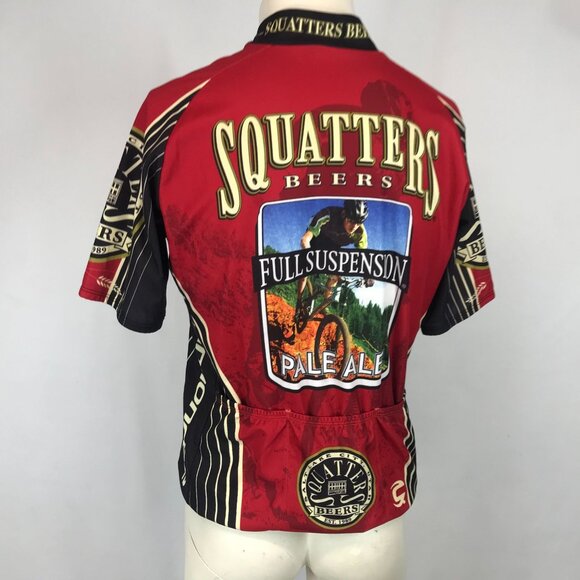 SQUATTERS FULL SUSPENSION PALE ALE - MEN'S S/M - RED FULL ZIP CYCLING SHIRT - Picture 3 of 3